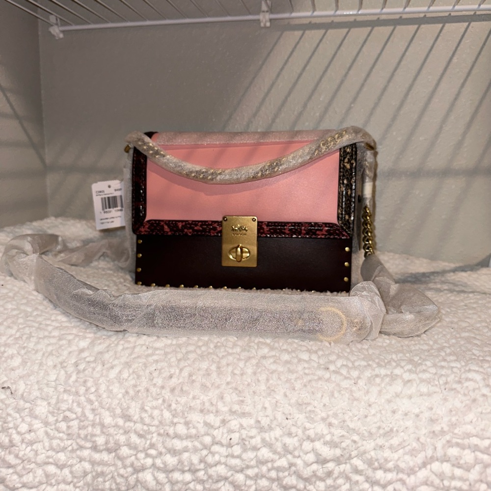 Coach x Jennifer Lopez Hutton Shoulder Bag In Colorblock with Snakeskin Detail - Picture 4 of 10